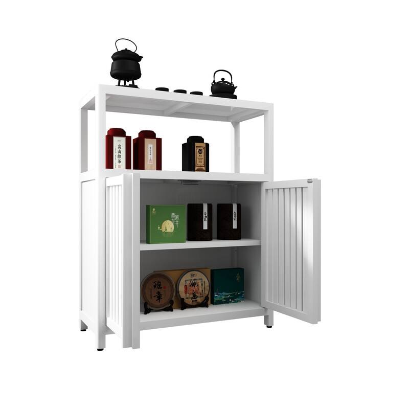 White Bamboo Storage Cabinet with Shelves, Offering Large Capacity for Bathroom, Living Room, and Other Spaces.