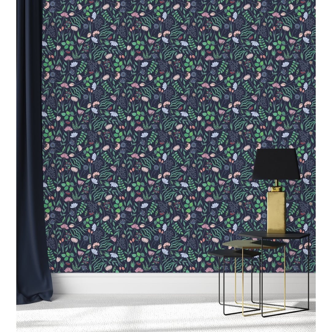 Dark Blue Floral Wallpaper Peel and Stick and Prepasted - Bed Bath ...