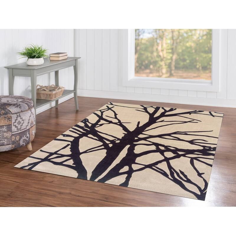 Linon Trio Collection Black/ Tan Tree Silhouette Modern Area Rug