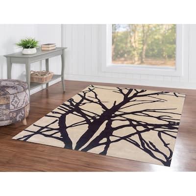Linon Trio Collection Black/ Tan Tree Silhouette Modern Area Rug