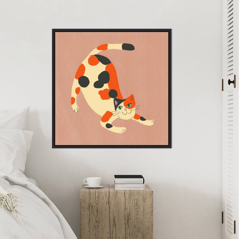 Playful Calico Cat by Little Dean Framed Canvas Wall Art