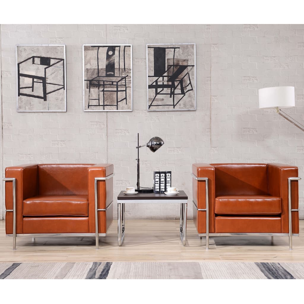 Contemporary LeatherSoft Chair with Double Bar Encasing Frame