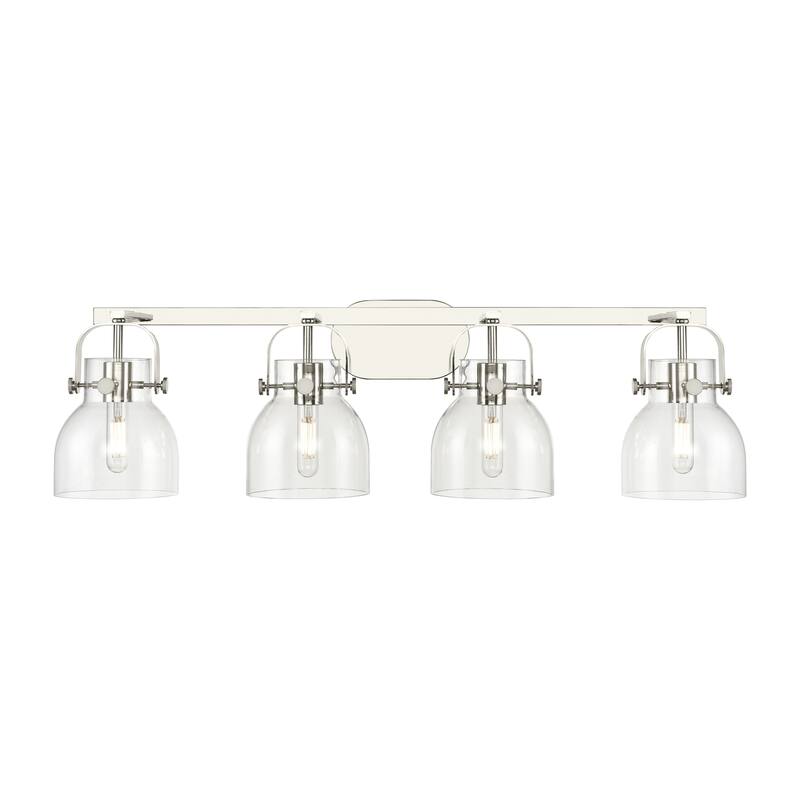 Innovations Lighting Pilaster II Bell - 4 Light 6" Wall-Mounted Bath Vanity Light - Clear/Polished Nickel