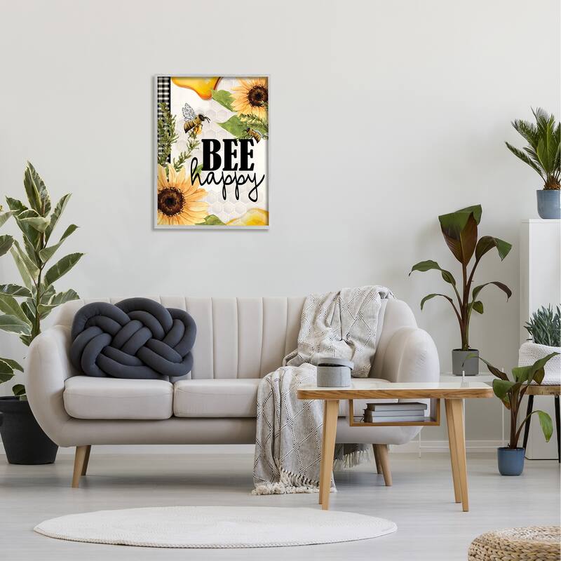 Stupell Bee Happy Sunflower Insect Hive Harvesting Honey Framed Giclee Art Design By Kim Allen