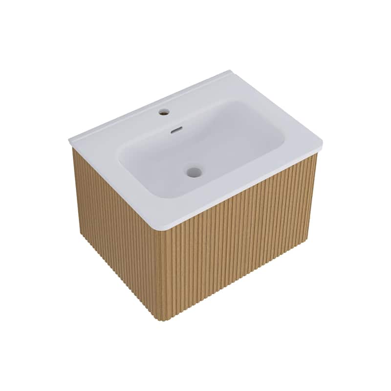 Floating Bathroom Vanity with Glossy White Integrated Ceramic Sink