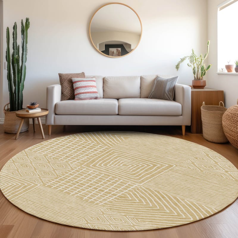 Machine Washable Indoor/ Outdoor Modern Mosaic Chantille Rug - Wheat - 8' x 8'