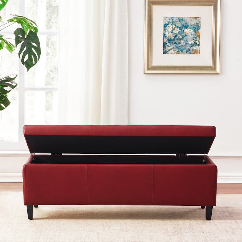50.3" x 17.50" x 18" Upholstered Rectangular Storage Ottoman-Faux Leather