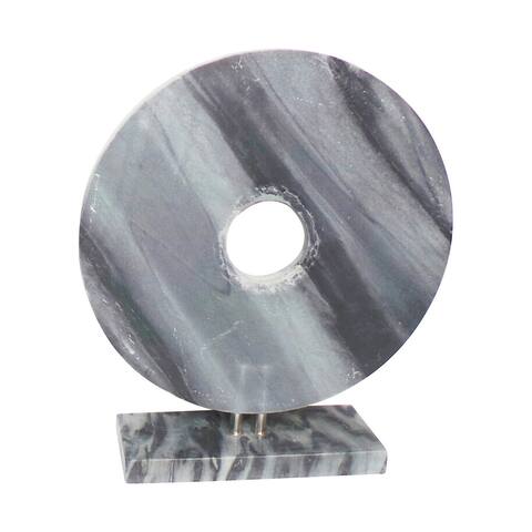 8 Inches Marble Disk with Rectangular Base, Gray - 18.5 H x 4 W x 16 L Inches
