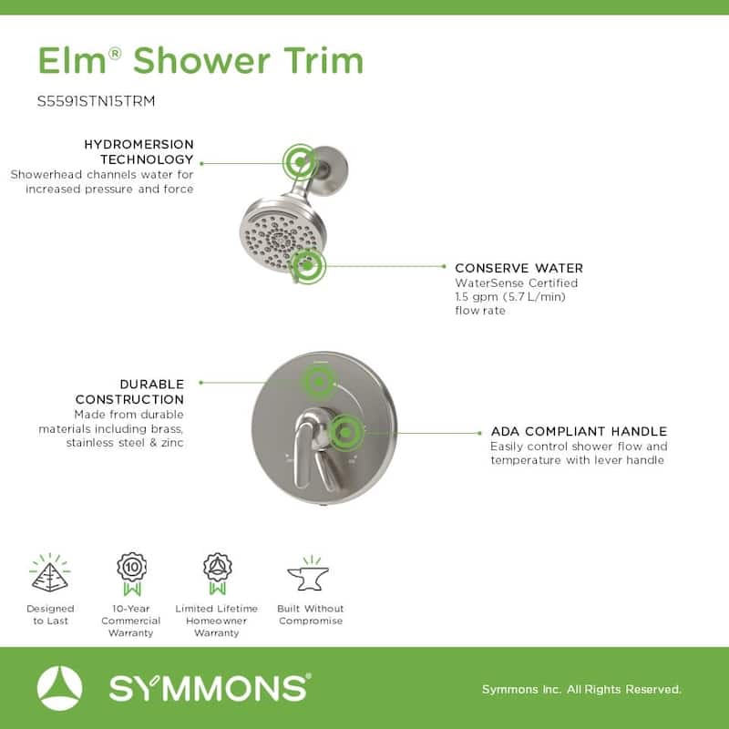 Symmons S559115TRM Elm Shower Only Trim Package with 1.5 GPM Multi