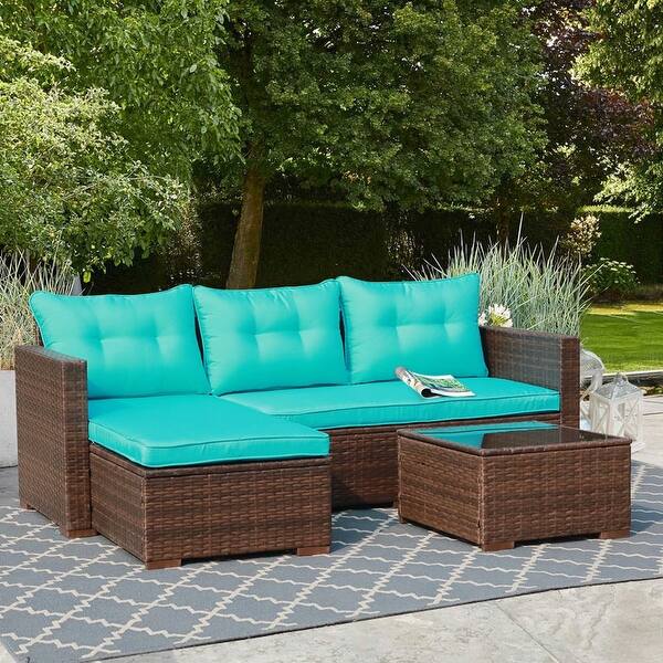3 Piece Wicker Sectional Sofa Outdoor Furniture Set With Coffee Table Overstock 32826559