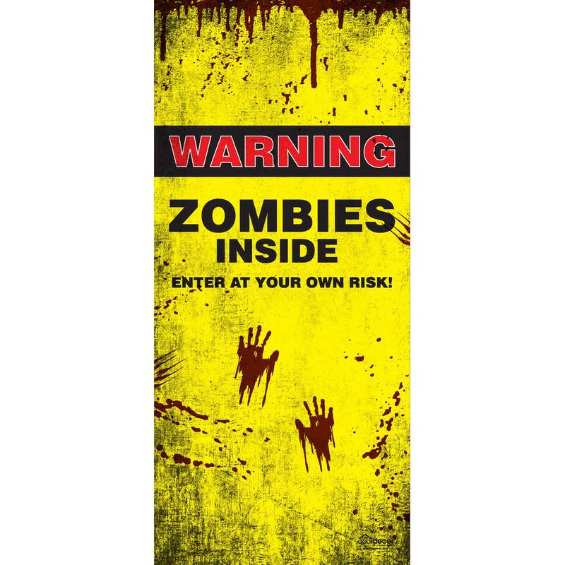 36" x 80" Yellow and Black "ZOMBIES INSIDE" Halloween Front Door Banner Mural Sign Decoration