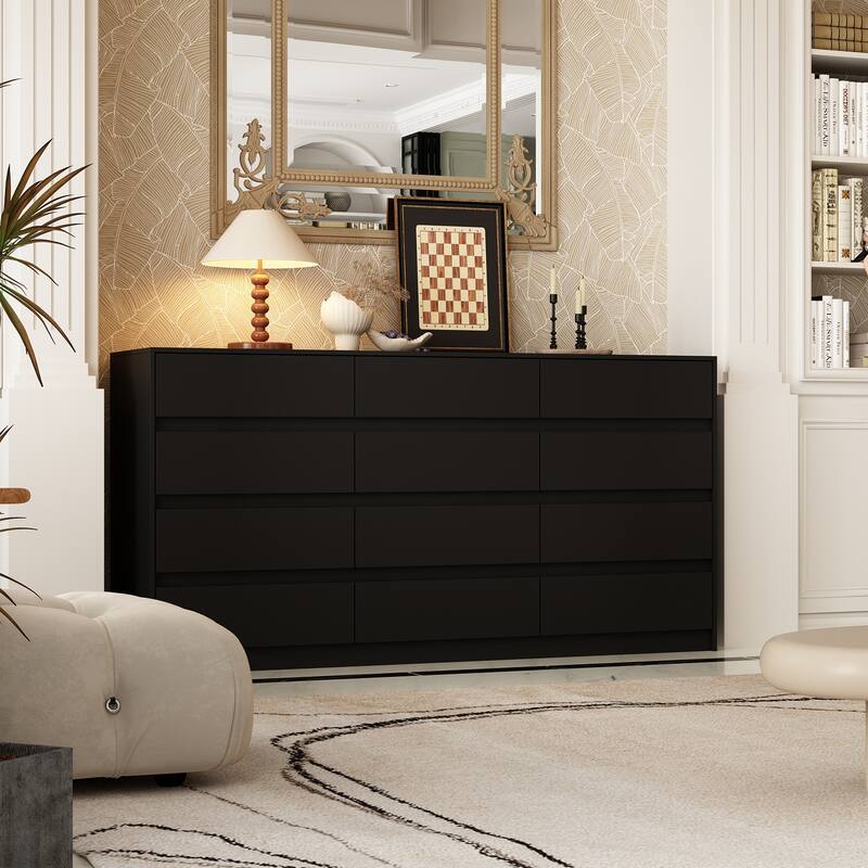 Modern 12-Drawer Bedroom Dresser - Sleek Storage Chest, White or Black