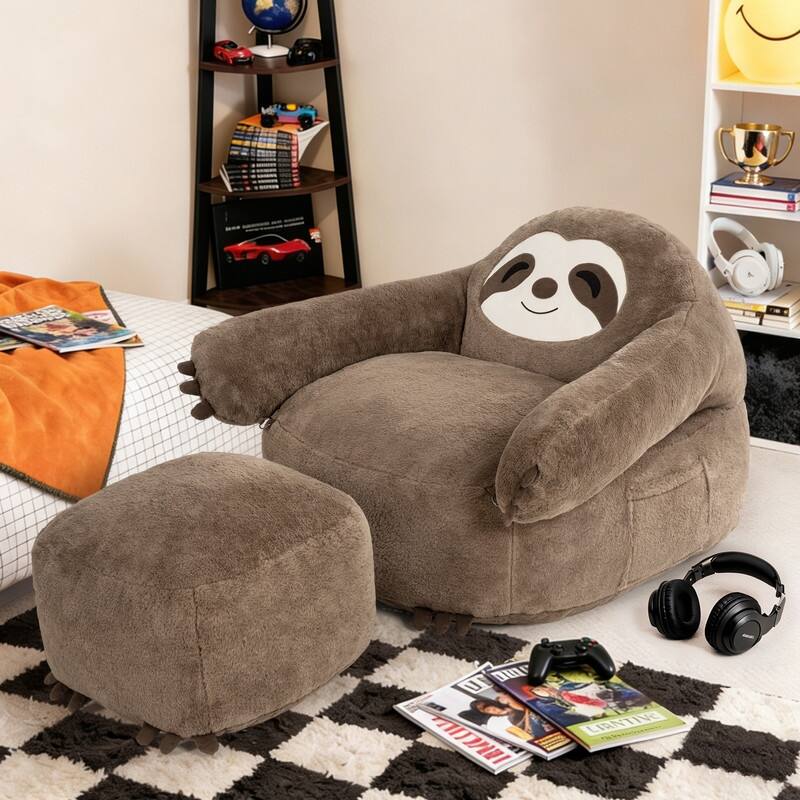 Sloth Bean Bag Chair with Ottoman Comfy Foam Filled Sofa for Kids and Adults