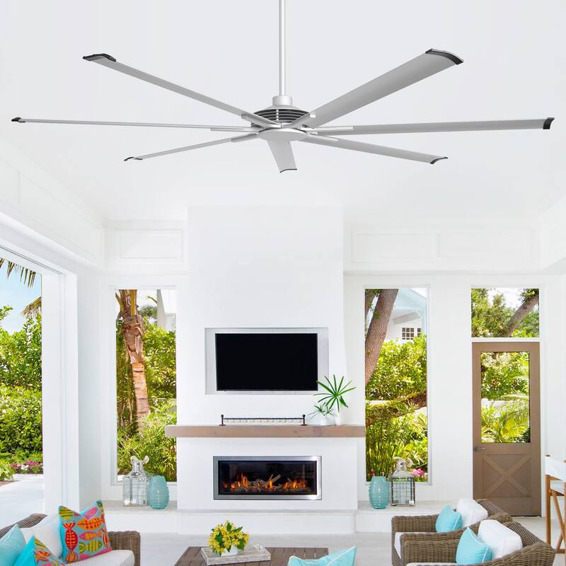 100" Indsutrial Black/ Silver Extra Larger Commercial Ceiling Fan with Remote - 100" Huge Fan - Silver