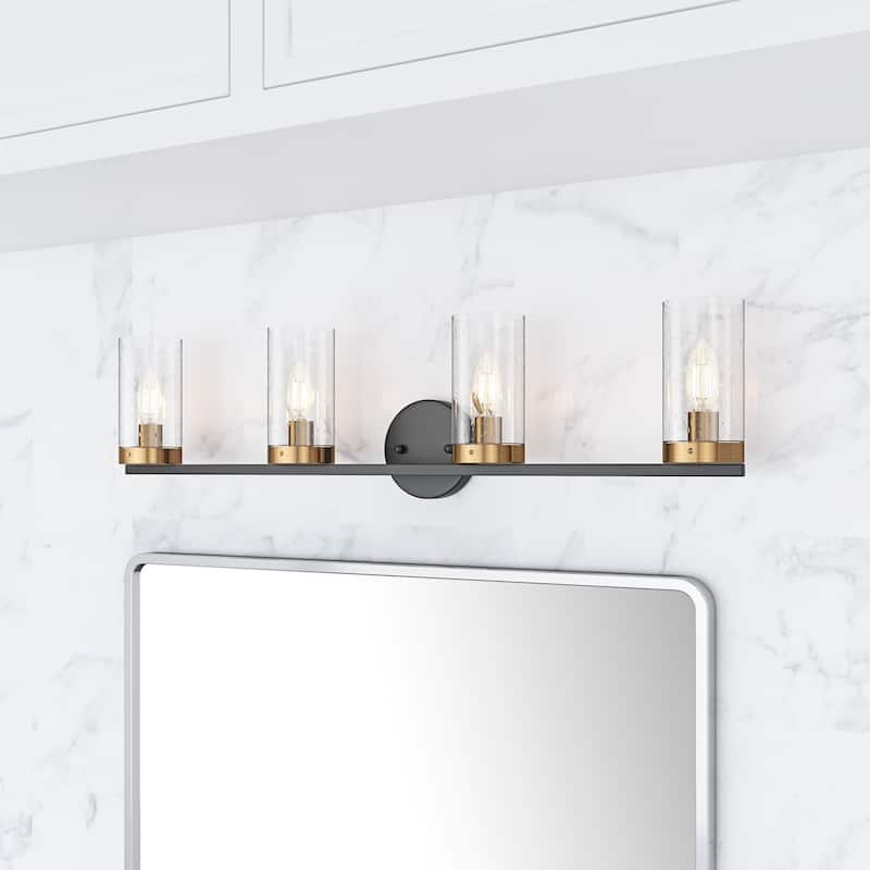 Black 4-Light Clear Cylinder Glass Design Bathroom Vanity Light Over Mirror - Black/Gold
