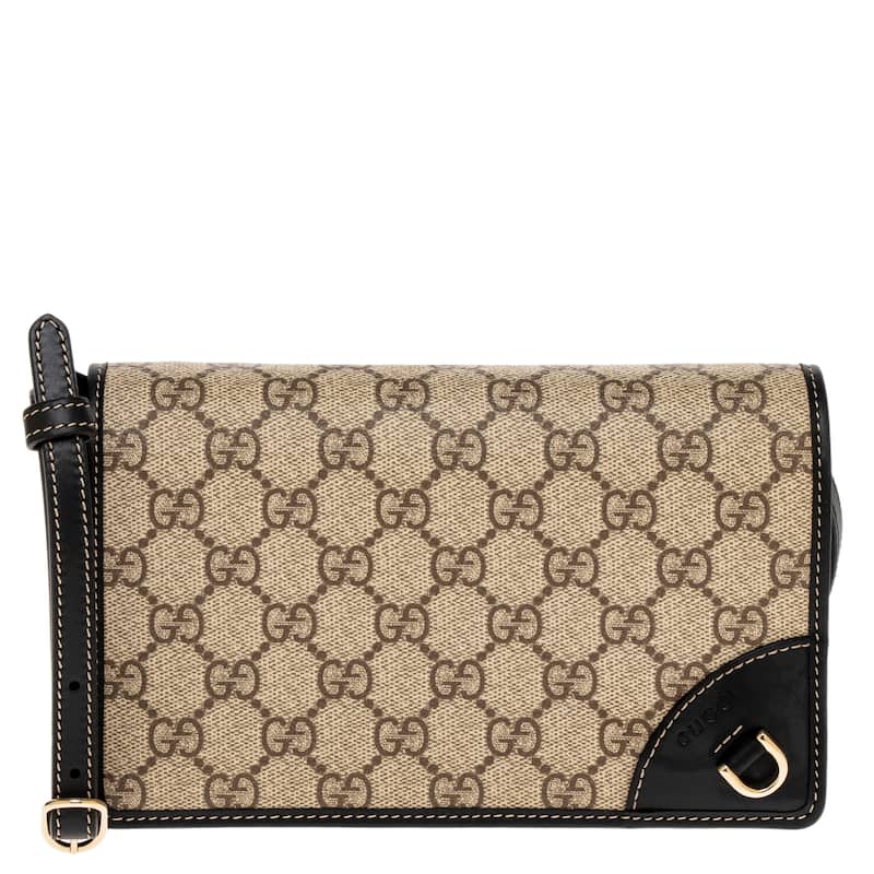 Gucci GG Emblem Wallet with Leather Strap - Beige