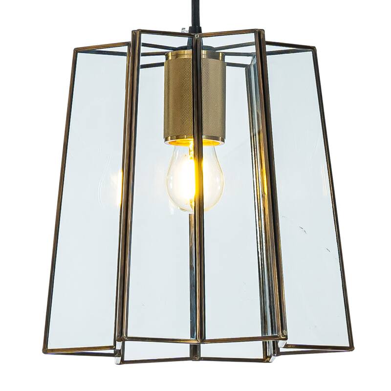 9" Minimalist Angled Ceiling Lantern Brown Glass Chandelier 1-Light Rustic Modern Pendant Light - w7''