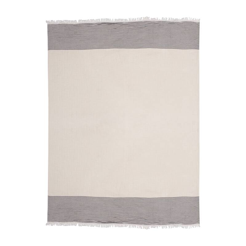 Sevita Cotton Striped Versatile Standard Size Throw Blanket - Grey/Ivory