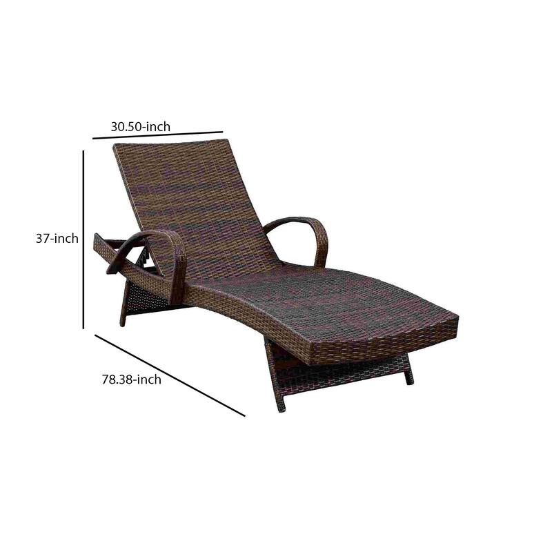 Reclining Chaise Lounge with Wicker Frame, Set of 2, Brown