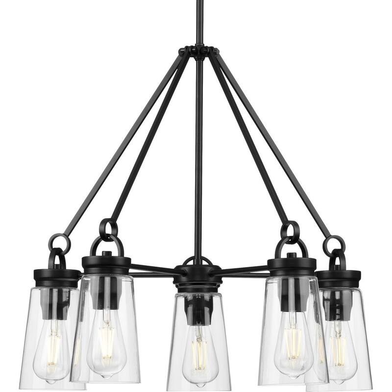 Stockbrace Collection 5-Light Matte Black Clear Glass Farmhouse Chandelier Light - 24 in x 24 in x 22.5 in
