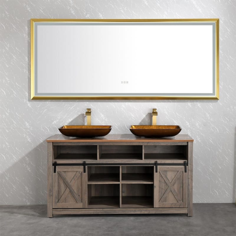 Rectangular Brushed gold Framed LED Mirror Bathroom Vanity Mirror