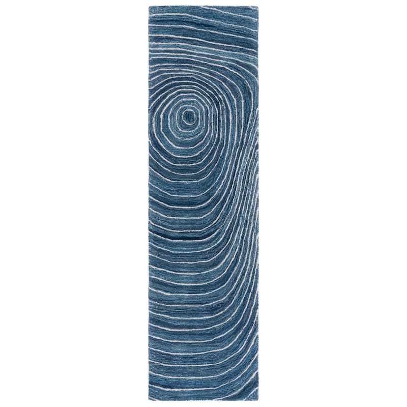 SAFAVIEH Handmade Abstract Hannelie Modern & Contemporary Rug - 2'3" x 8' Runner - Blue/Ivory