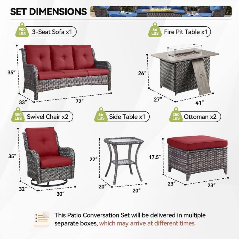 Fire Pit Table with Glider Chairs Sofa Chairs Table Grey-Red - Grey