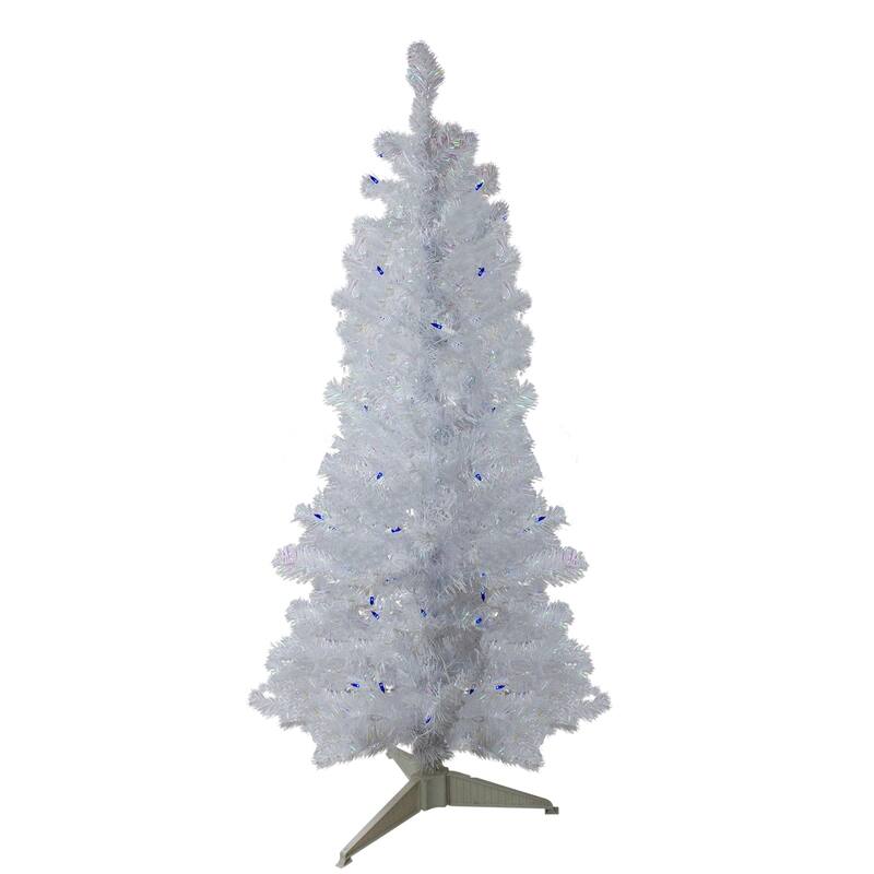 4' Medium White Iridescent Pine Artificial Christmas Tree Blue Lights - 4 Foot