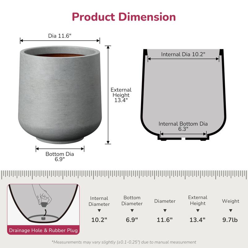 Concrete Tall Round Flower Planter Pot with Drainage Hole