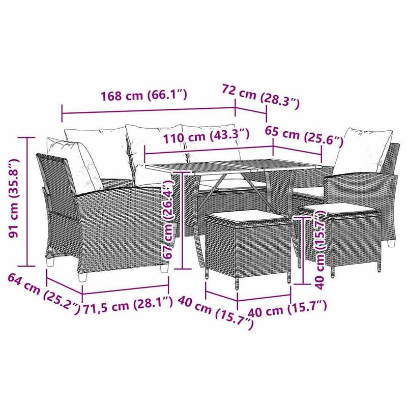 vidaXL 6 Piece Patio Sofa Set with Cushions Black/Brown/Gray Poly Rattan