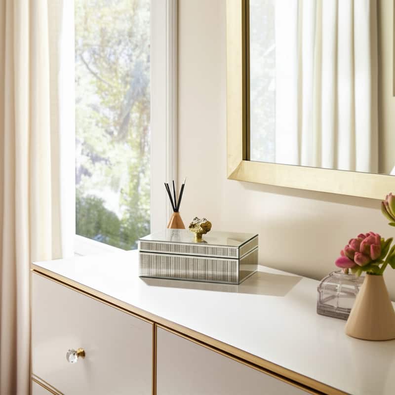 Decorative Glass Sparkly Storage Box with Stone Top - 8"