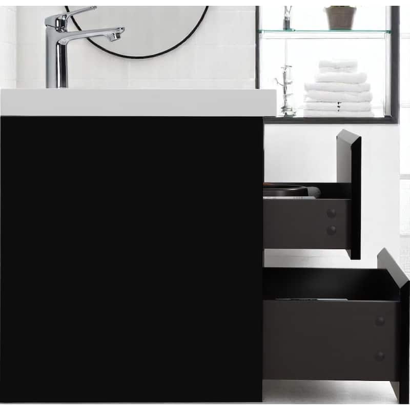 30" Floating Bathroom Vanity with Sink, Modern Wall-Mounted Cabinet, Resin Countertop, Soft Close Drawers