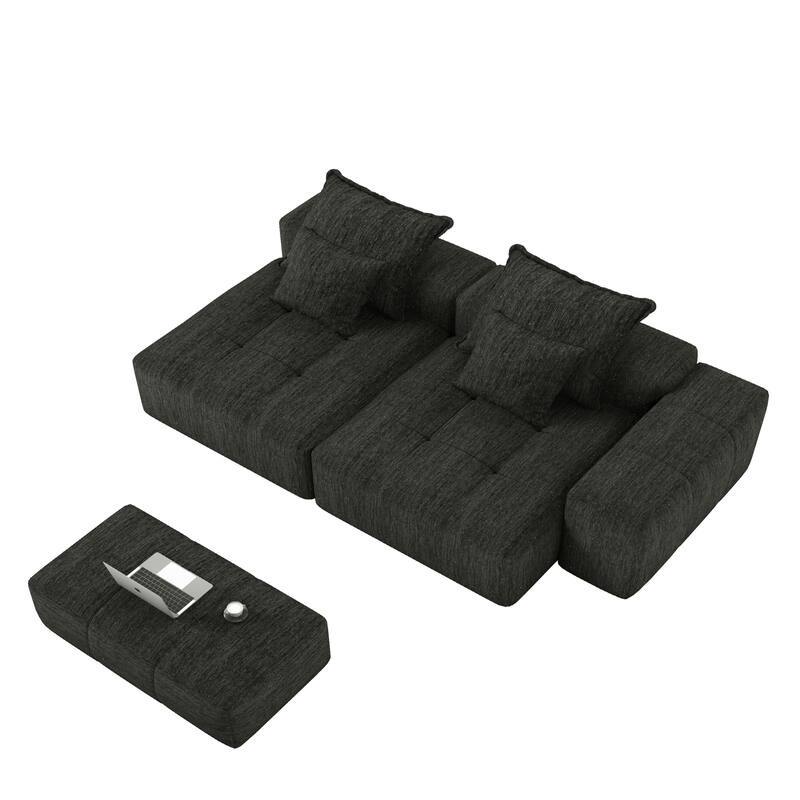 113.39" Chenille 4-Seater Modular Sofa, Sparkling Tufted and Non-Slip Base