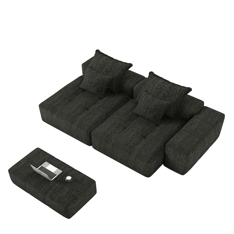 113.39" Chenille Modular 4-Seater Sofa, Sparkling Tufted Design, Non-Slip Base