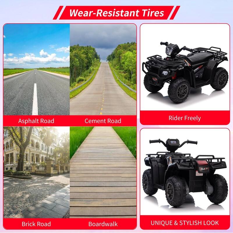 12V Battery-Operated Kids ATV, Dual Speed Adjustment, LED Light, Music, USB