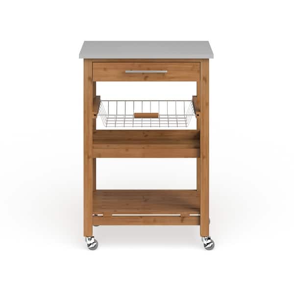 Shop Porch Den Ramsey Bamboo Kitchen Cart With Stainless Steel Top On Sale Overstock 20640356