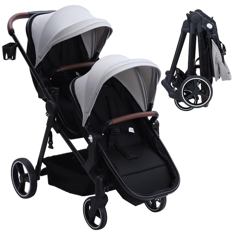 Double Stroller Track Tandem Stroller for Infant and Toddler - Light Grey