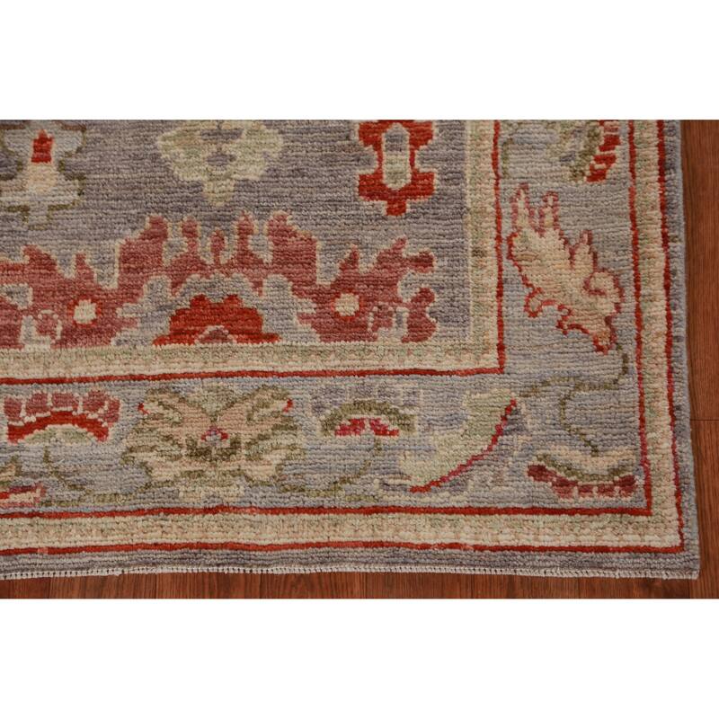 Hand Knotted Oriental 100% Wool Carpet Transitional All-Over Greys & Charcoal Oushak Runner Rug - 9' 8'' X 2' 8''