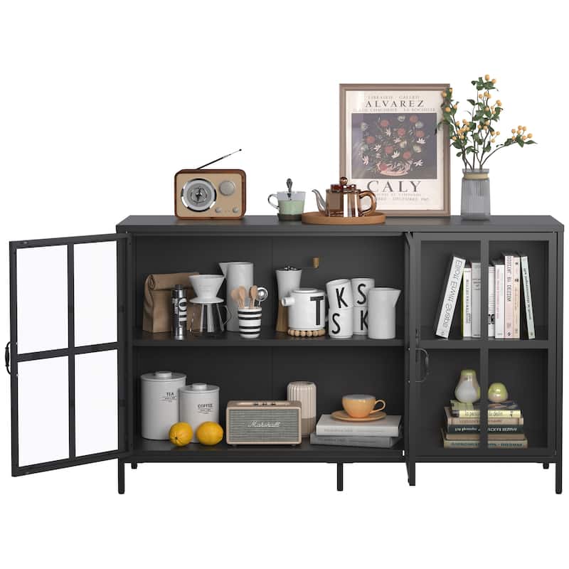 Heavy Duty Metal Modern Sideboard Buffet Cabinet with Storage Premium Steel Storage Cabinet ,Adjustable Feet,Glass Doors