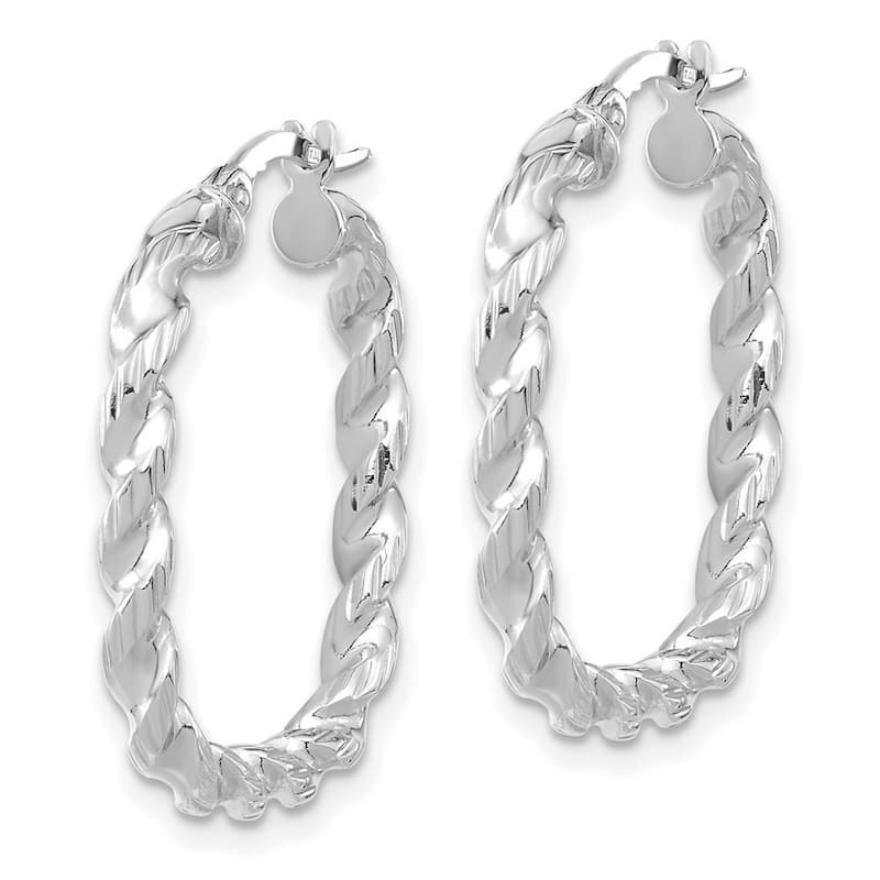 Curata 14k White Gold Polished Square Twisted Hoop Earrings - 26x25mm