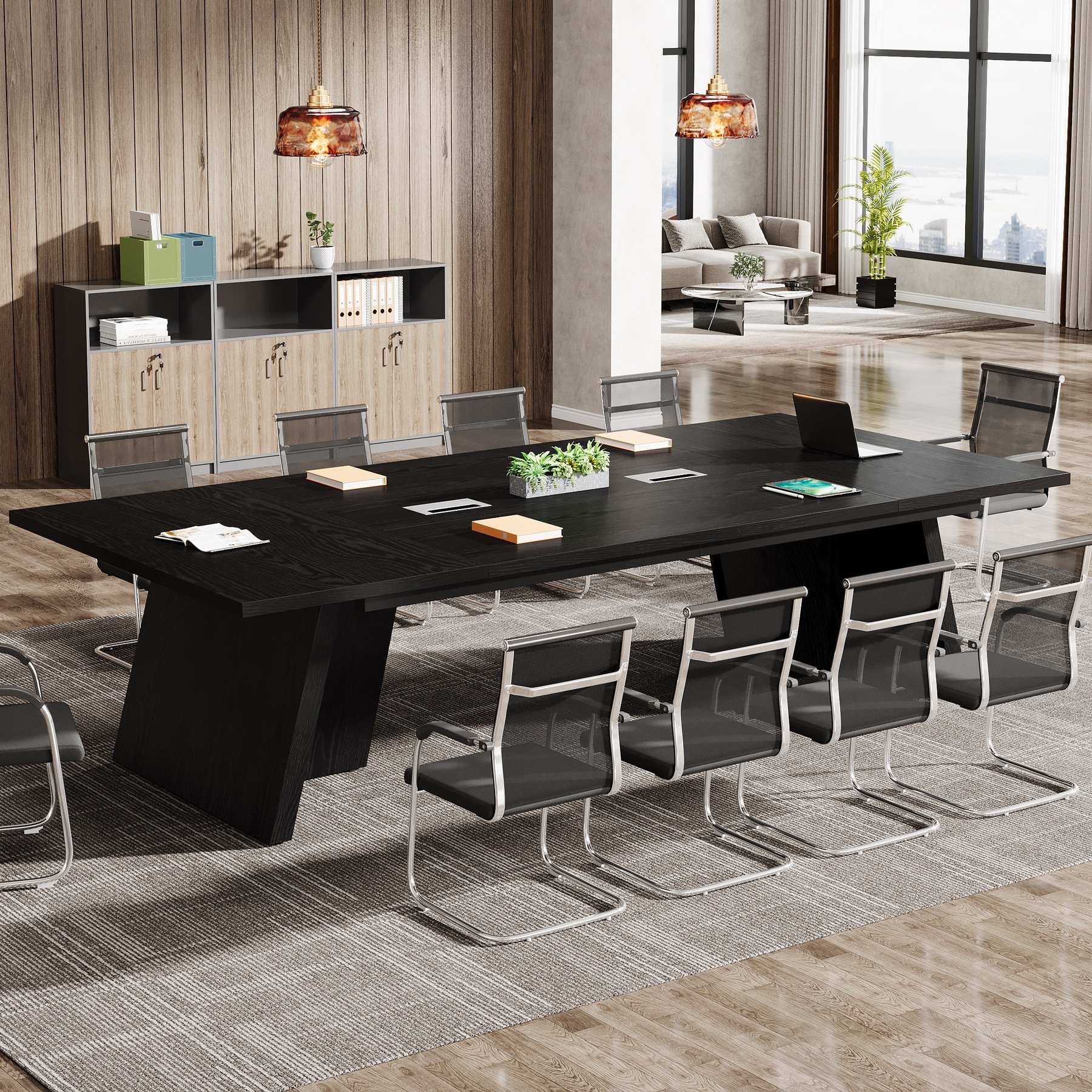 8FT Large Farmhouse Conference Table with Cable Management