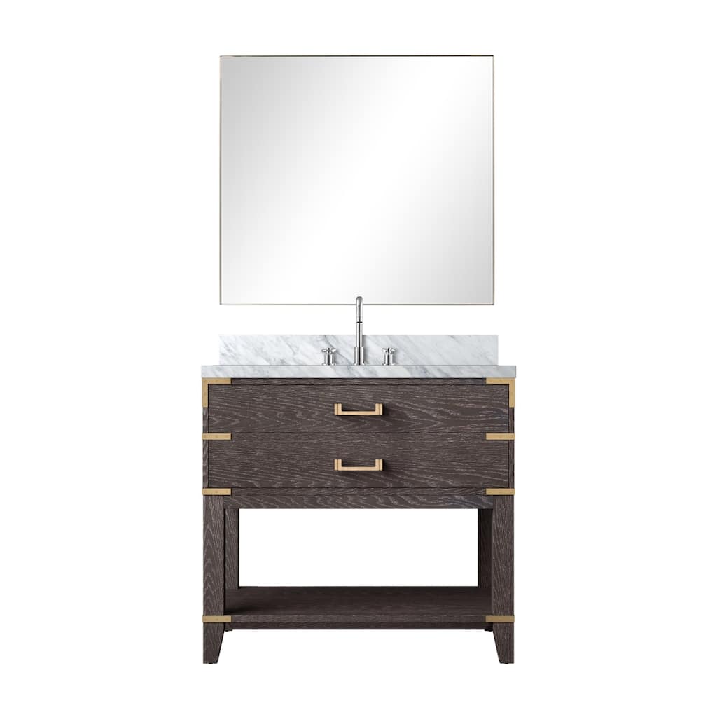 Norwalk Bath Vanity with Carrara Marble Top, Sink, Mirror and Faucet