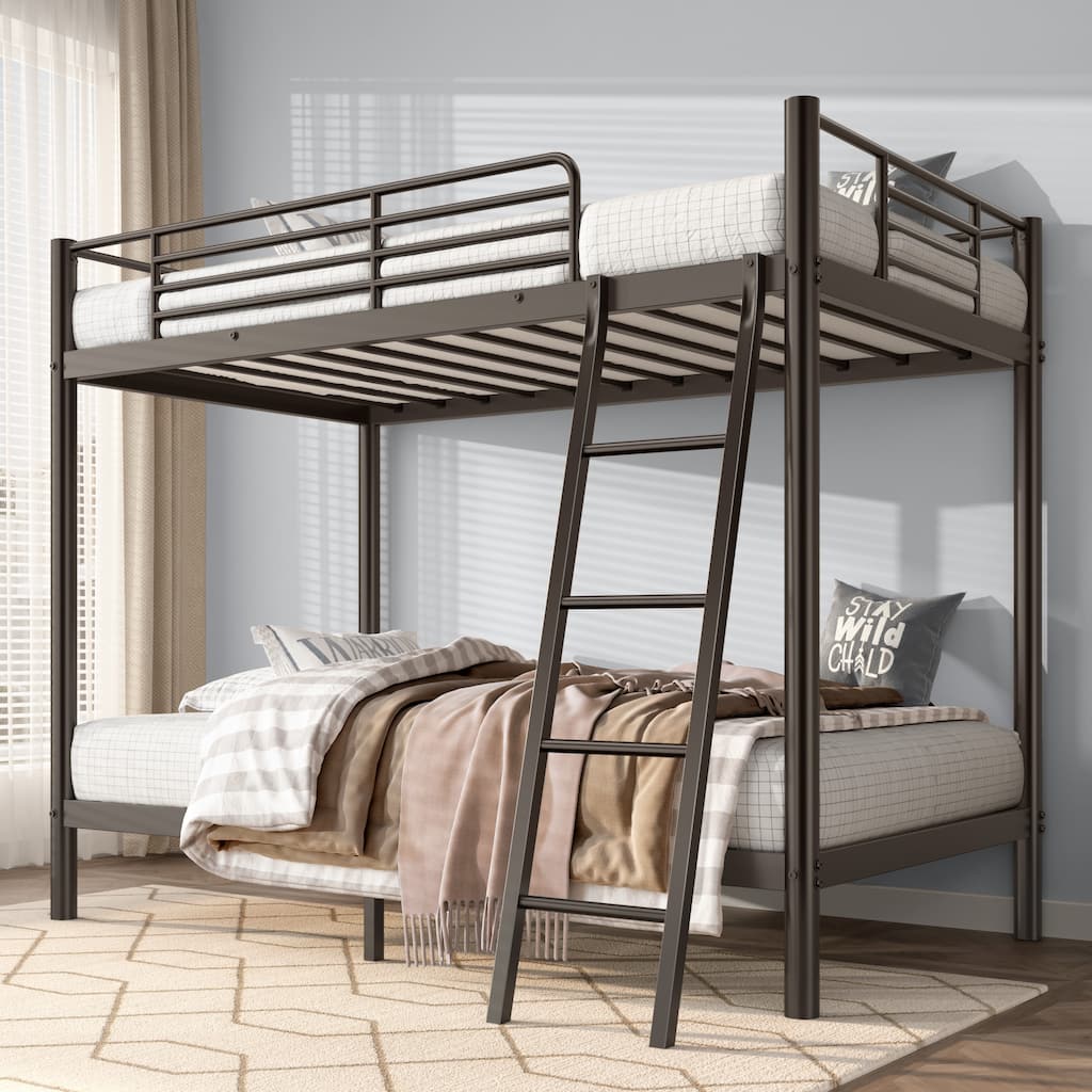 Twin Over Twin or Twin Over Full Metal Bunk Bed, Durable Frame, Rust-Resistant, Ideal for Kids and Adults, Black
