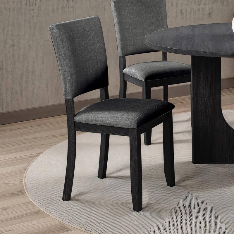 5pc Dining Set Kitchen Dinette Upholstered Fabric Chairs Round Table Pedestal Base Table 4x Side Chairs Dining Room