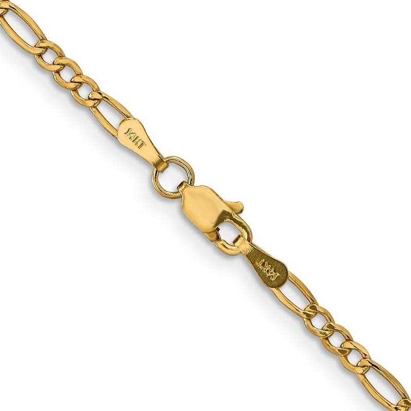 Curata Solid Yellow or White Gold 10" Classic Figaro Chain Anklet - 10k or 14k - 3mm sizes
