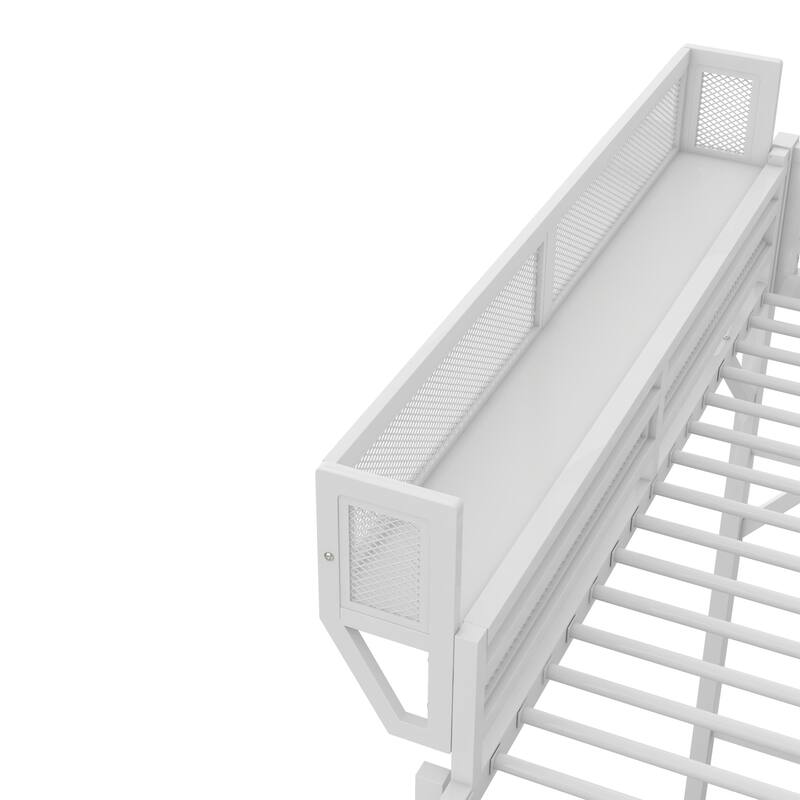 Heavy Duty Metal Loft Bed Frame with Guardrails and Storage Shelves