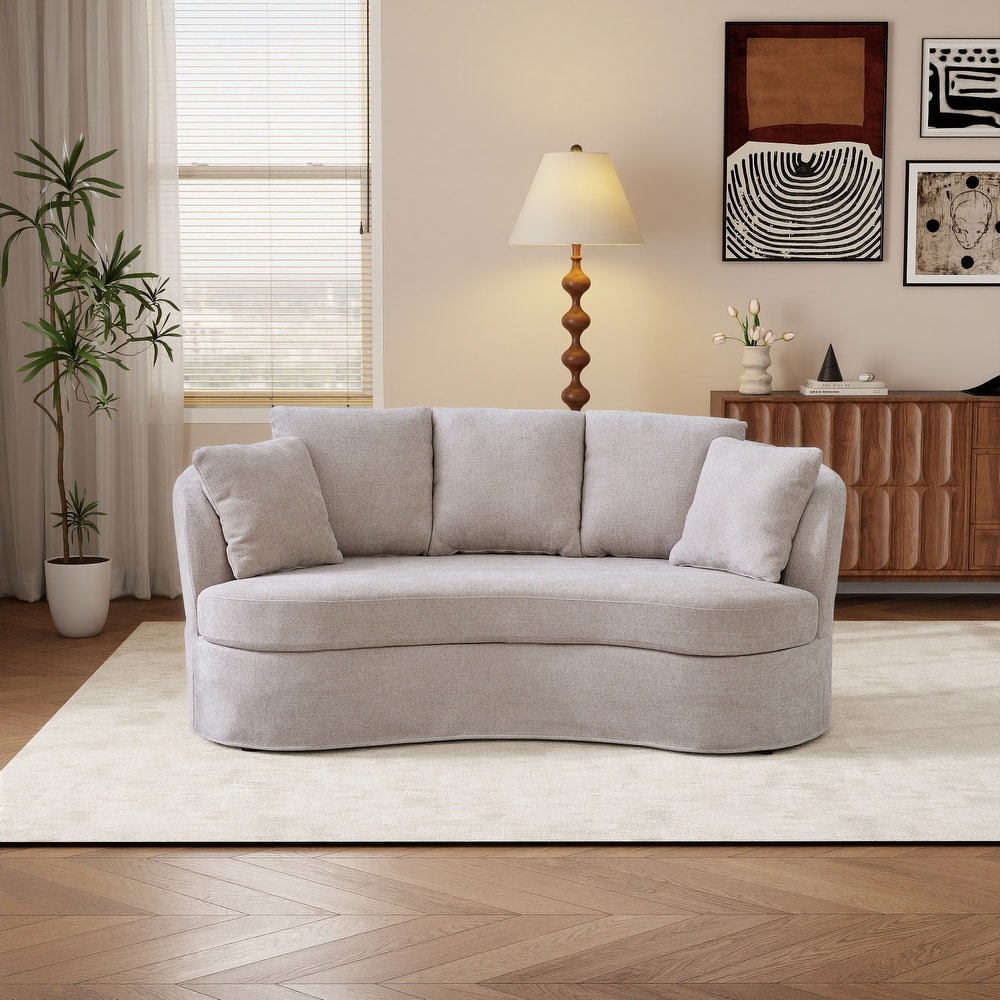 73.8"W Modern Wide Curved Sofa, Modern Luxury Plush Chenille