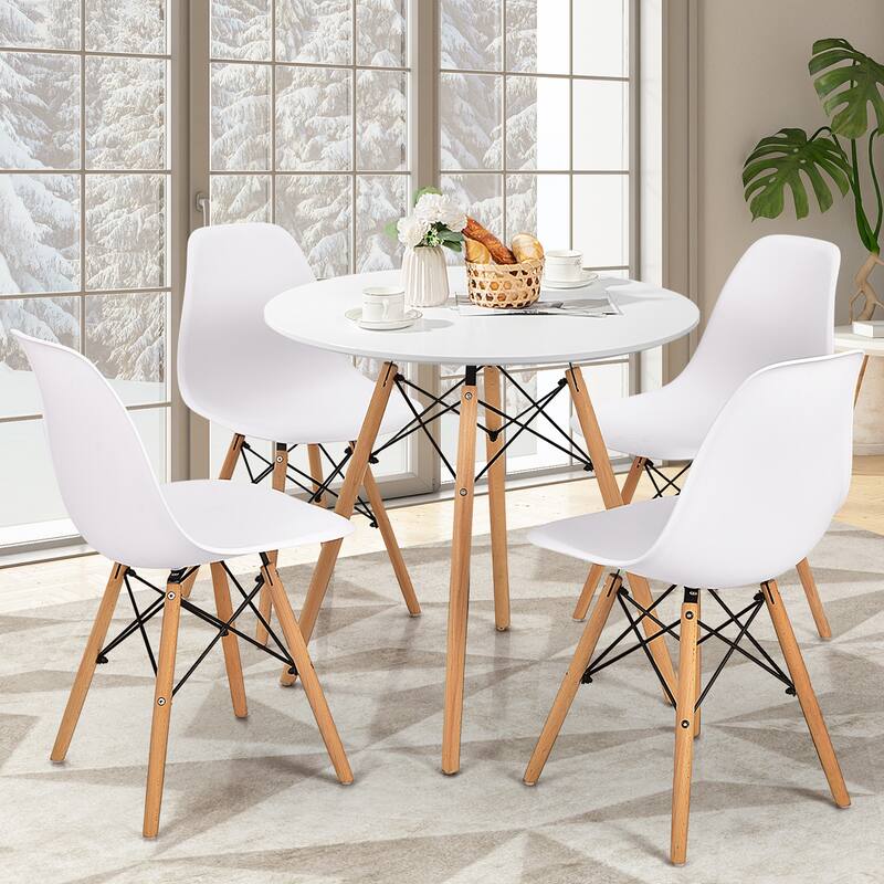 Dining Table Round White Modern Dining Table Solid Wooden Leg