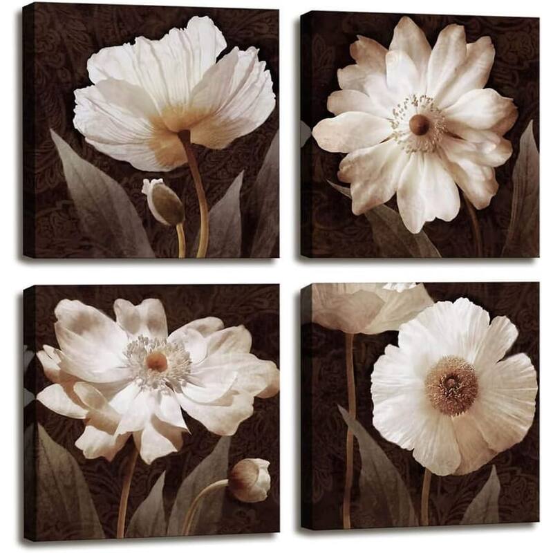 Contemporary Simple Life White Flowers Floral Painting - 12 x 12