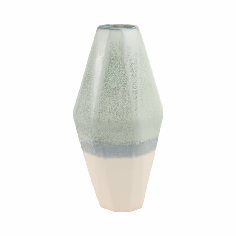 Earthenware Vase Faceted Design Ombre Finish Modern Geometric Style